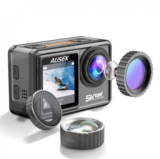 Ausek AT-S81TR Waterproof Dual Display 5K Action Camera With Filter - Image 2