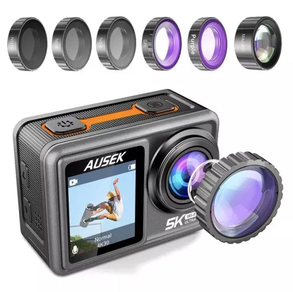 Ausek AT-S81TR Waterproof Dual Display 5K Action Camera With Filter - Image 3